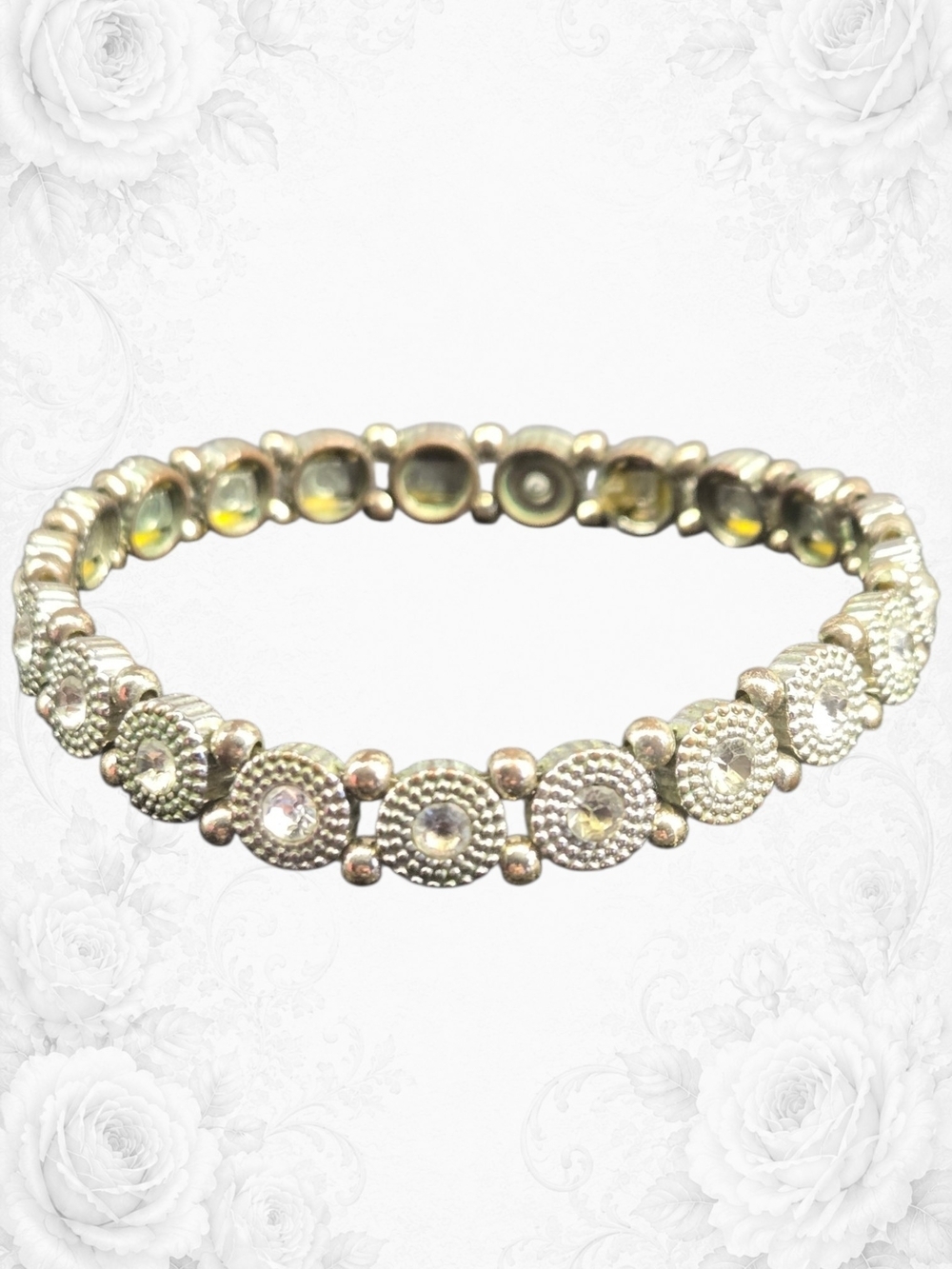 Round Crystal Accent Stretch Bracelet - Silver Tone Jewelry